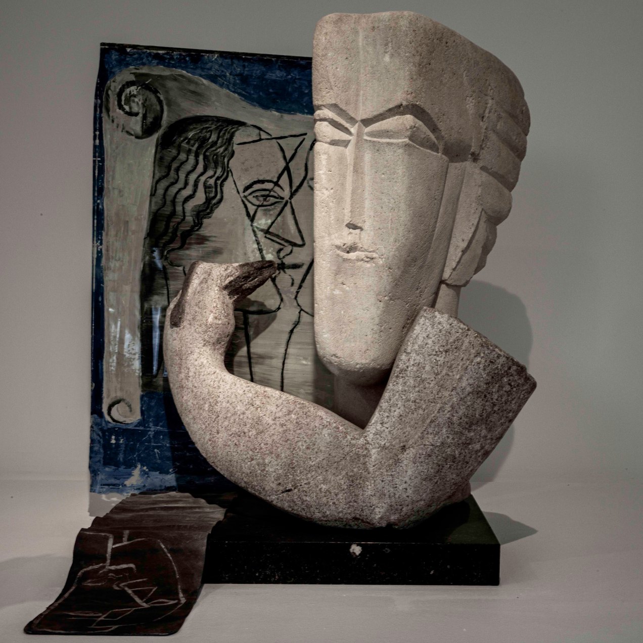 Le sculpteur, Marbre, granite, pierre, plomb et verre peint, nat